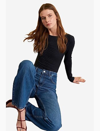 Blusa slim fit con escote barco y manga larga dilvin