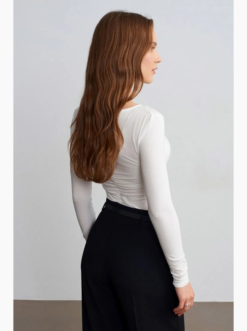 Blusa slim fit con escote barco y manga larga dilvin Crudo - Kiabi