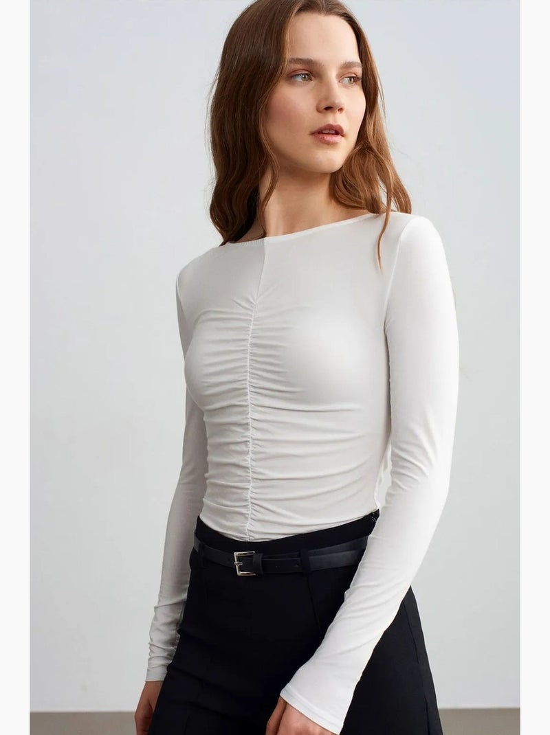 Blusa slim fit con escote barco y manga larga dilvin Crudo - Kiabi