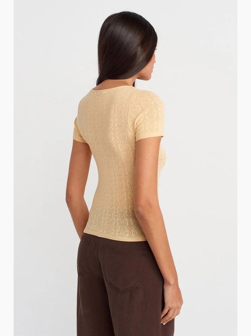 Blusa slim fit de canalé texturizado dilvin Amarillo limón - Kiabi