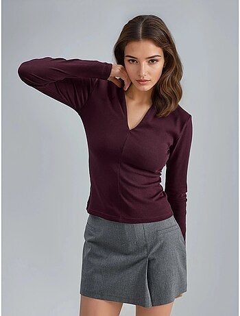 Blusa slim fit de manga larga con cuello en v busem