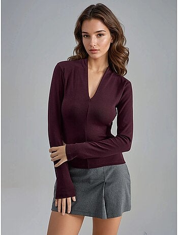 Blusa slim fit de manga larga con cuello en v busem