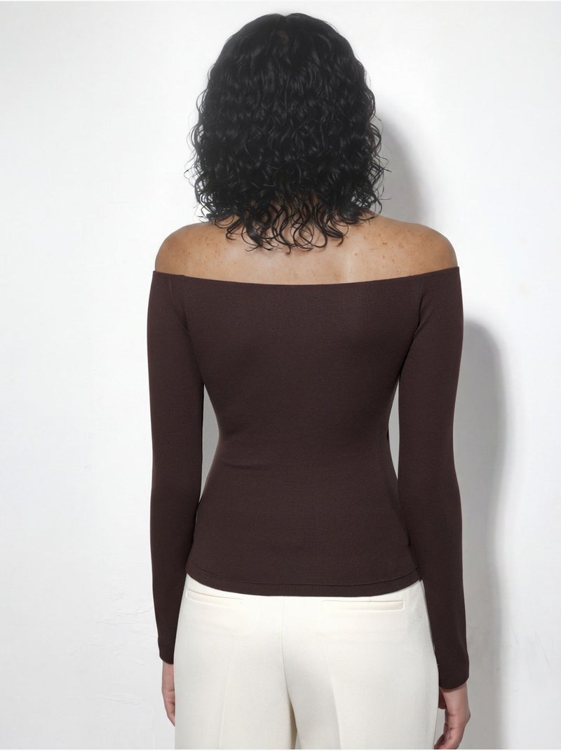 Blusa slim fit de manga larga con cuello en v busem Marrón chocolate - Kiabi