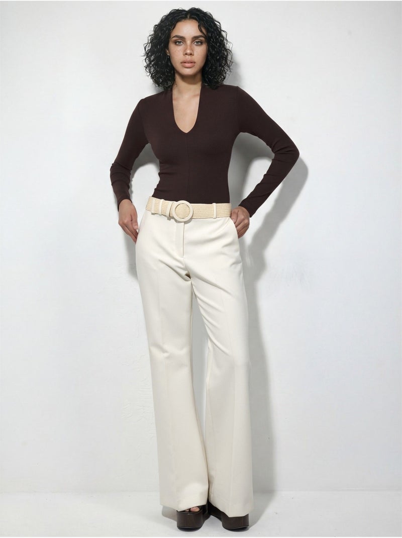 Blusa slim fit de manga larga con cuello en v busem Marrón chocolate - Kiabi