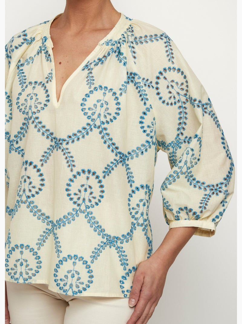 Blusa suelta con bordado calado y mangas 3/4 - AFIBEL Crudo - Kiabi