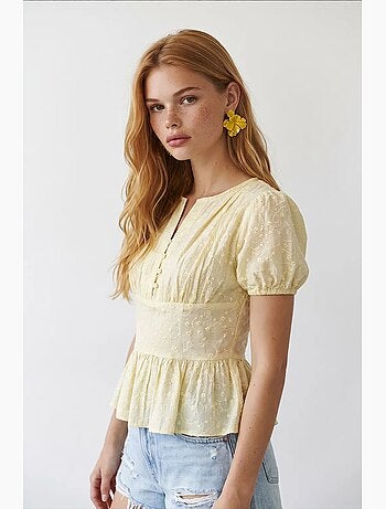 Blusa tejida con cuello en v bordada mixray