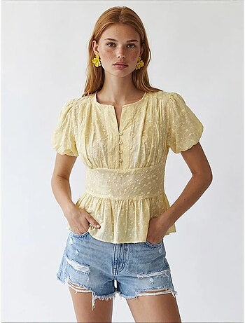 Blusa tejida con cuello en v bordada mixray
