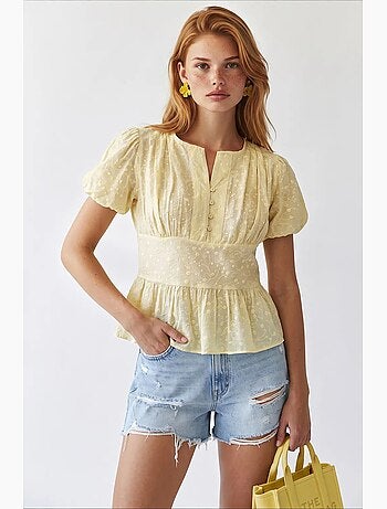 Blusa tejida con cuello en v bordada mixray