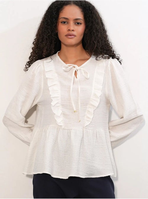 Blusa tejida con volantes y cierre de lazada bdart - Kiabi Blusa tejida con volantes y cierre de lazada bdart - Kiabi
