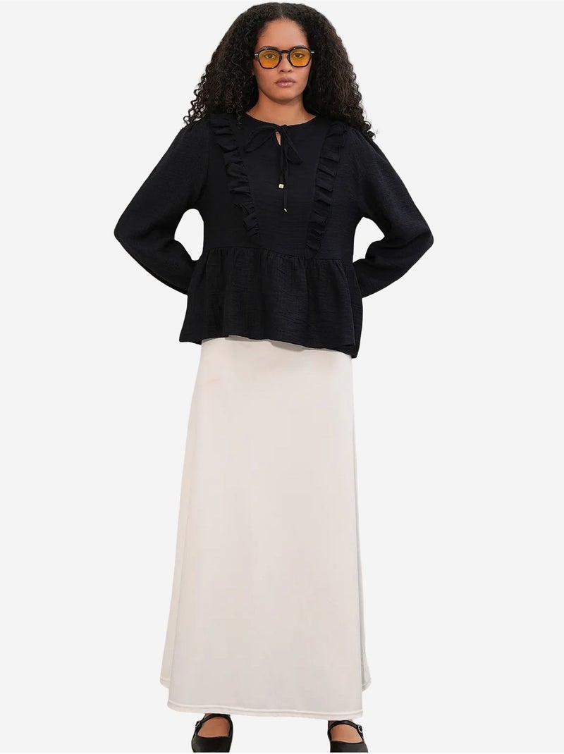Blusa tejida con volantes y cierre de lazada bdart Negro - Kiabi