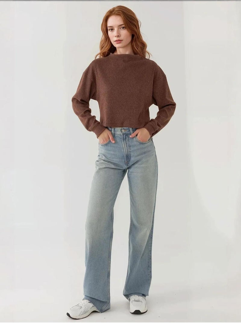 Blusa texturizada con cuello barco Marrón claro - Kiabi