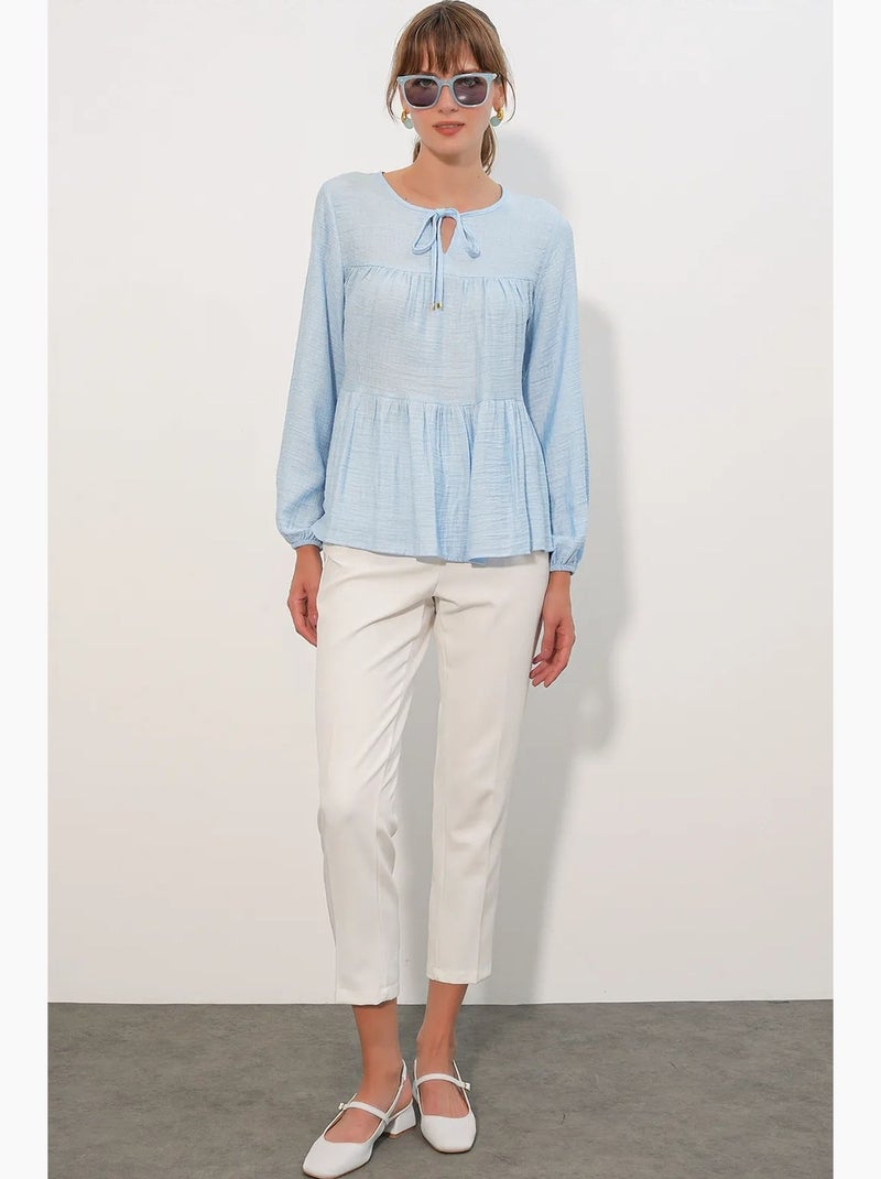 Blusa texturizada con nudo delantero bdart Azul cielo - Kiabi