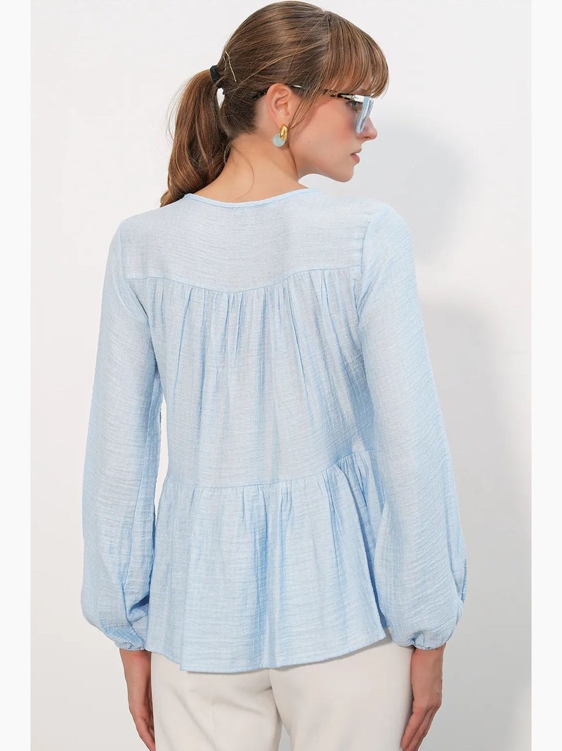 Blusa texturizada con nudo delantero bdart Azul cielo - Kiabi
