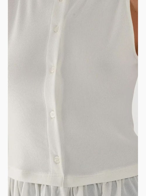 Blusa texturizada de cuello redondo con detalle de volante hiccup - Kiabi Blusa texturizada de cuello redondo con detalle de volante hiccup - Kiabi