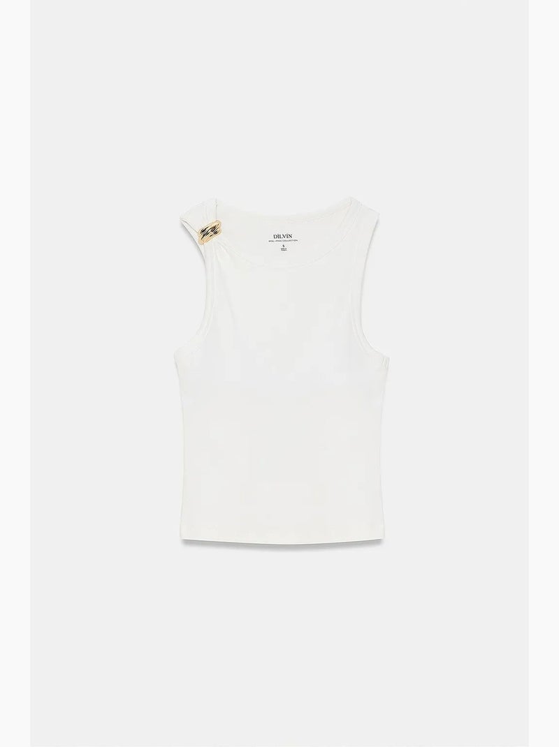 Blusa tipo camisola sin mangas de corte slim dilvin Marfil - Kiabi