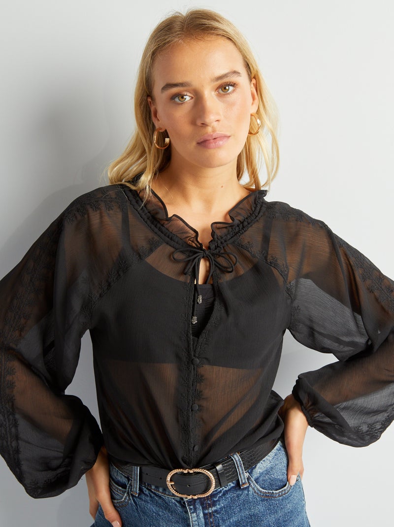Blusa transparente bordada negro - Kiabi