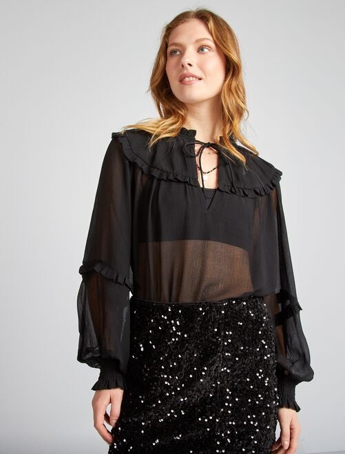 Blusa transparente con gorguera - Kiabi