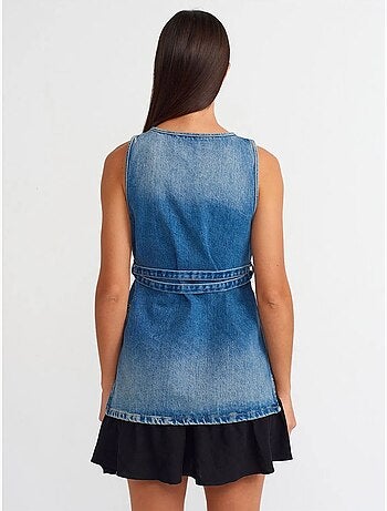 Blusa túnica de denim de algodón con detalle de lazada dilvin