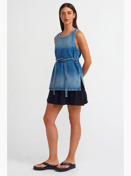 Blusa túnica de denim de algodón con detalle de lazada dilvin - Kiabi Blusa túnica de denim de algodón con detalle de lazada dilvin - Kiabi