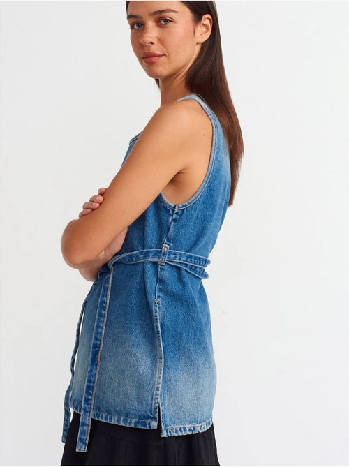 Blusa túnica de denim de algodón con detalle de lazada dilvin - Kiabi Blusa túnica de denim de algodón con detalle de lazada dilvin - Kiabi