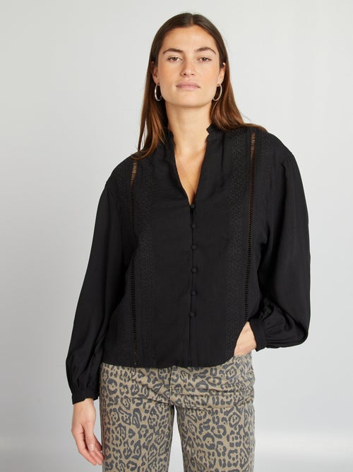 Blusa vaporosa con bordado de volantes y punto calado - Kiabi