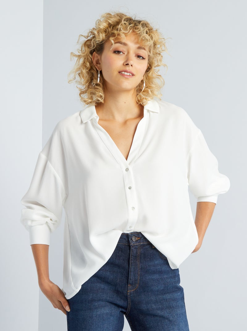 Blusa vaporosa con cuello de pico Blanco - Kiabi