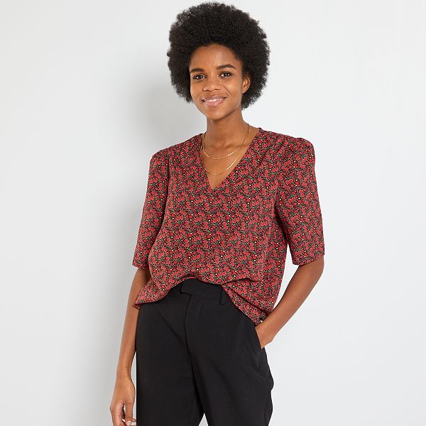 Blusa vaporosa con cuello de pico Mujer talla 34 a 48 - NEGRO - Kiabi -  15,00€
