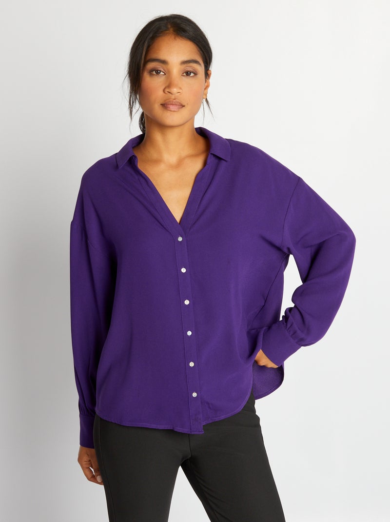 Blusa vaporosa con cuello de pico PURPURA - Kiabi