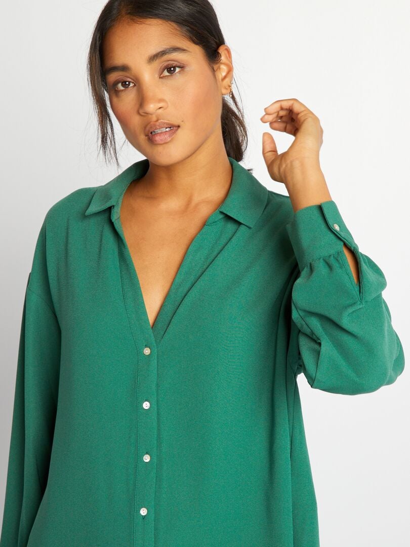 Blusa vaporosa con cuello de pico Verde - Kiabi