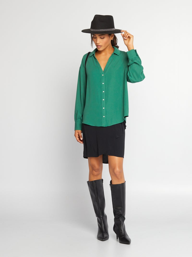 Blusa vaporosa con cuello de pico Verde - Kiabi