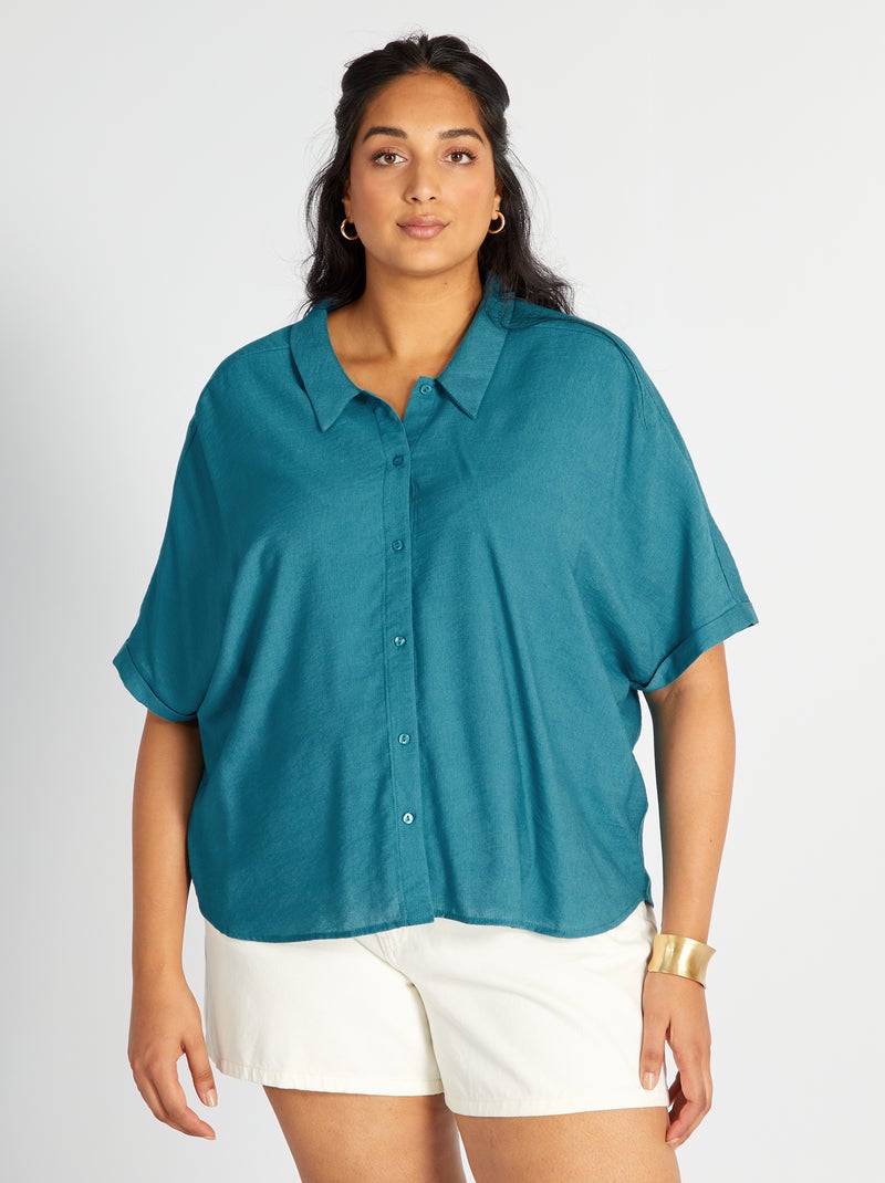 Blusa vaporosa con cuello italiano AZUL - Kiabi