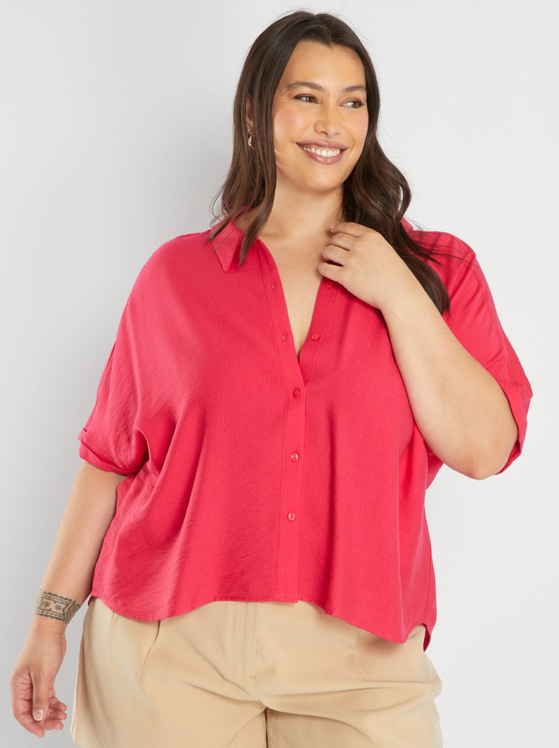 Blusa vaporosa con cuello italiano ROSA - Kiabi