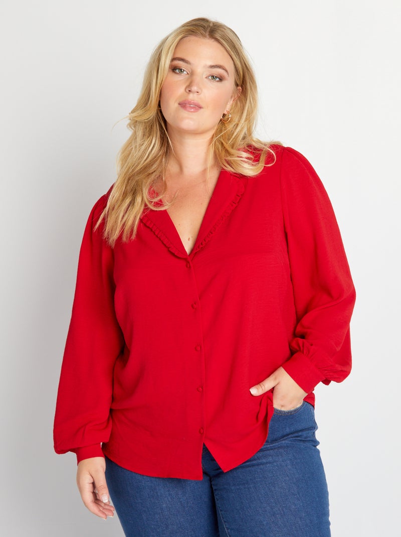 Blusa vaporosa con cuello sastre ROJO - Kiabi