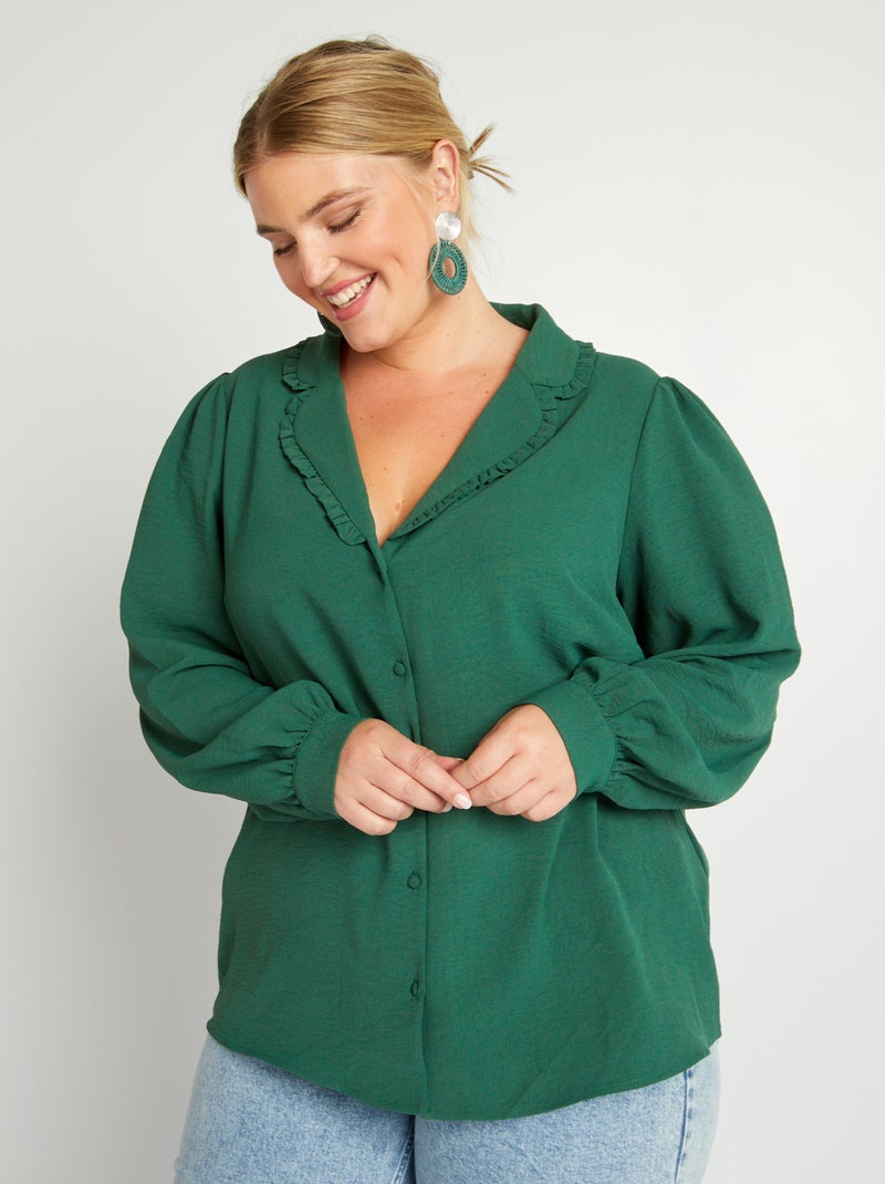 Blusa vaporosa con cuello sastre Verde - Kiabi