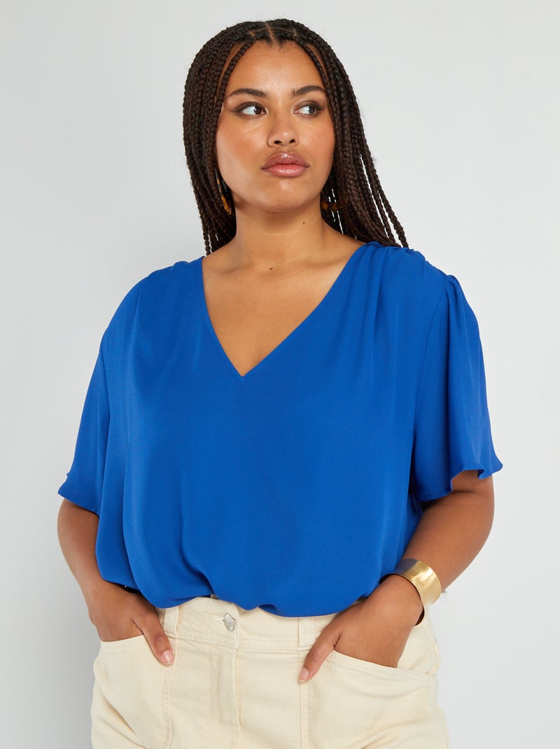 Blusa vaporosa con escote de pico azul - Kiabi
