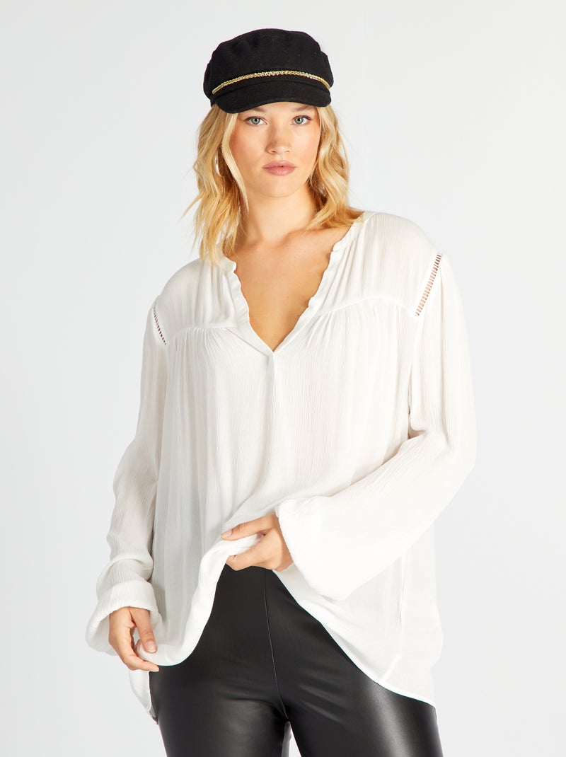 Blusa vaporosa con escote de pico BLANCO - Kiabi
