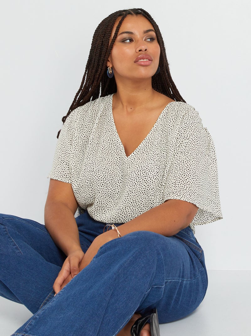 Blusa vaporosa con escote de pico BLANCO - Kiabi