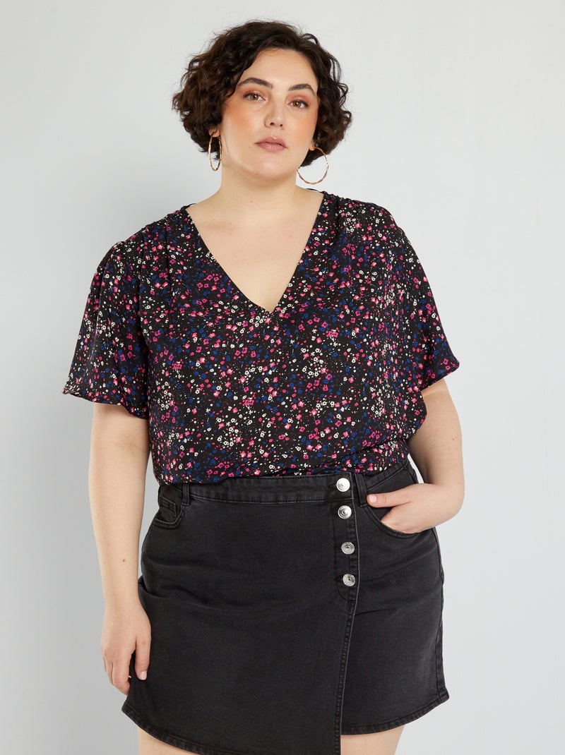 Blusa vaporosa con escote de pico NEGRO - Kiabi
