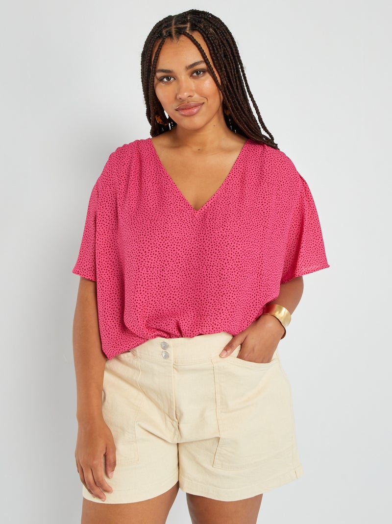 Blusa vaporosa con escote de pico ROSA - Kiabi