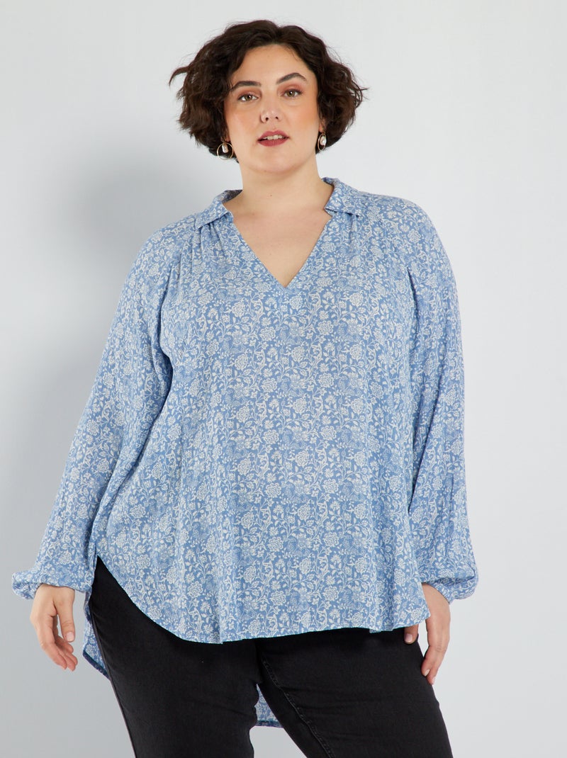 Blusa vaporosa con estampado AZUL - Kiabi