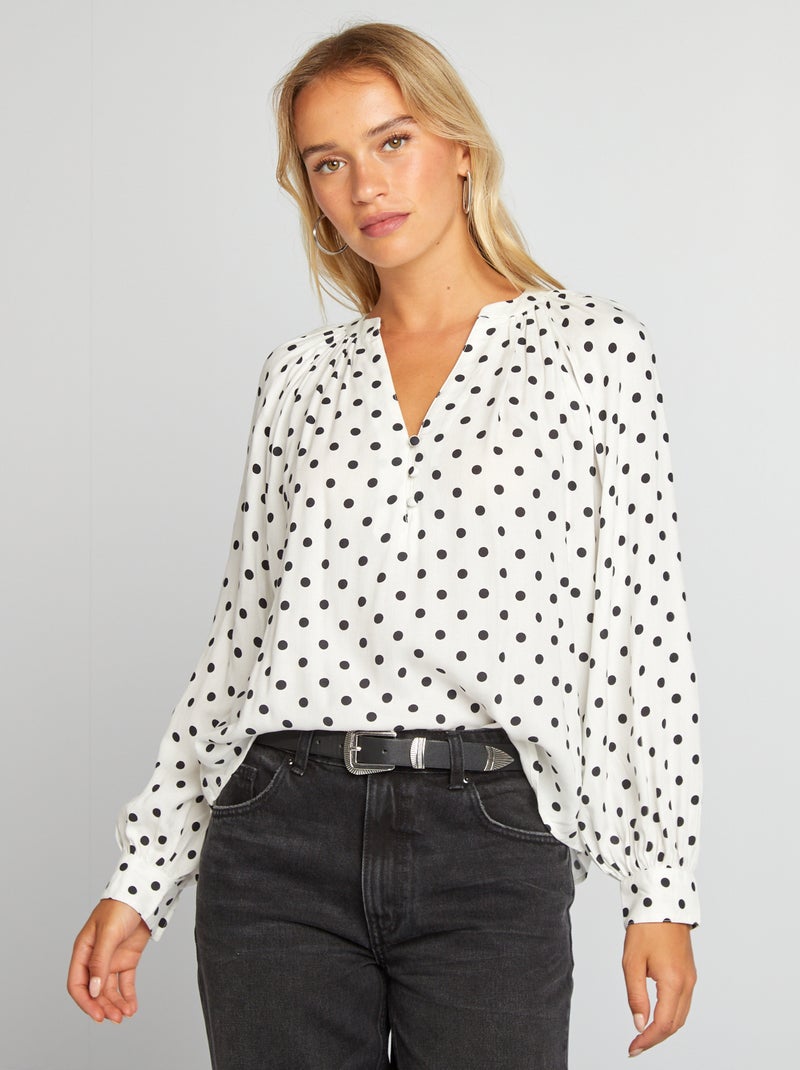 Blusa vaporosa con estampado BLANCO - Kiabi