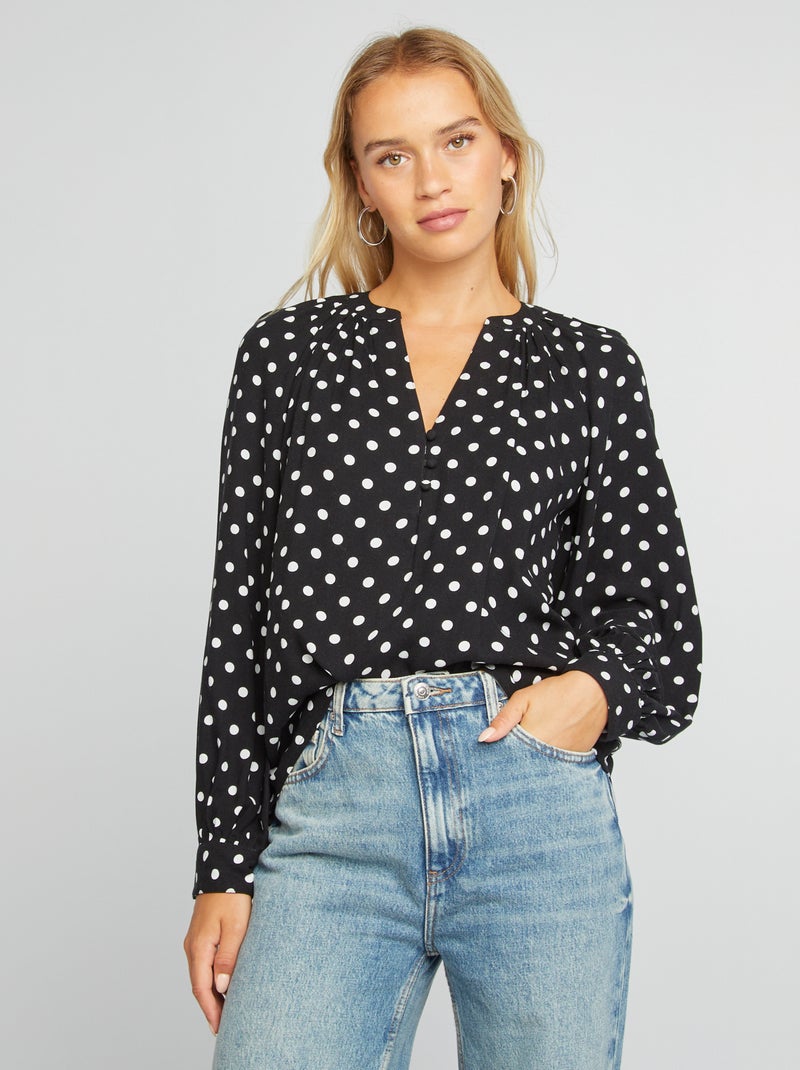 Blusa vaporosa con estampado NEGRO - Kiabi