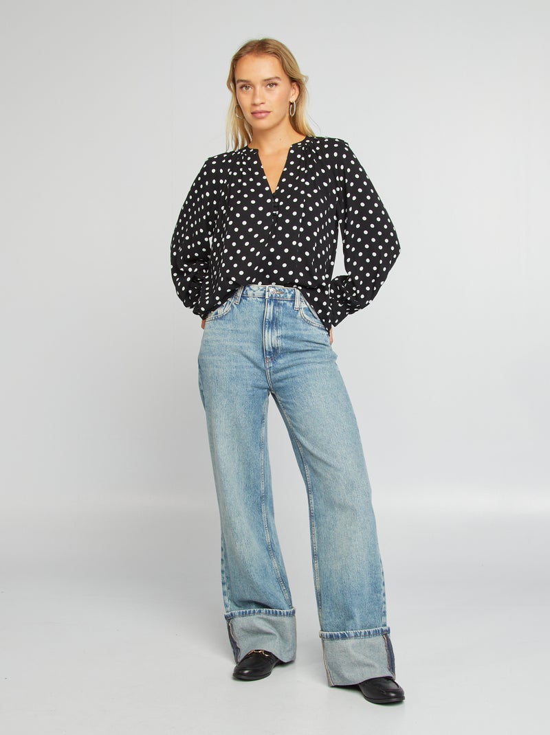 Blusa vaporosa con estampado NEGRO - Kiabi