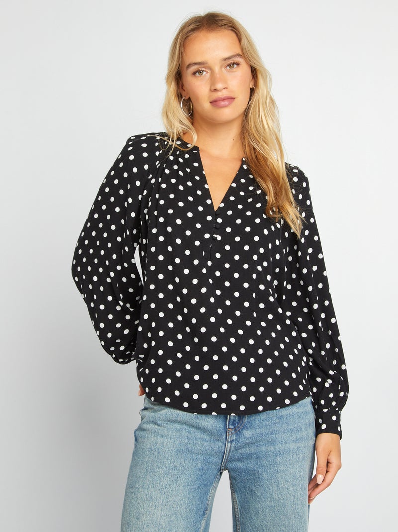 Blusa vaporosa con estampado NEGRO - Kiabi