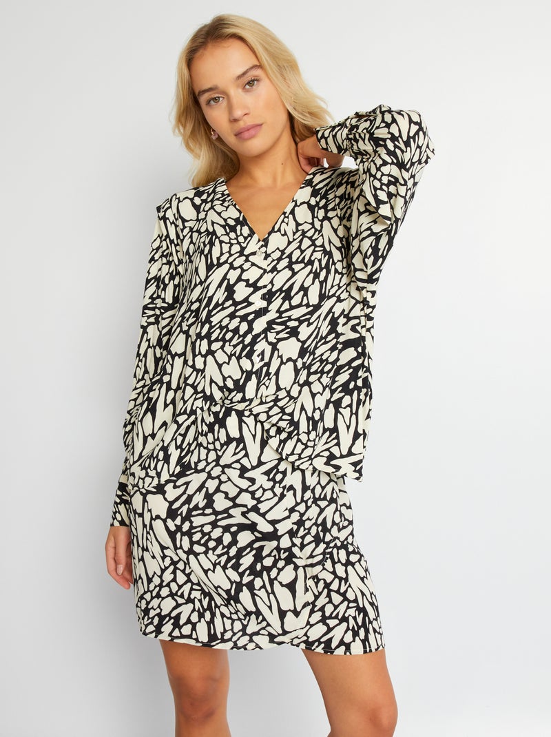 Blusa vaporosa con estampado Negro/blanco - Kiabi