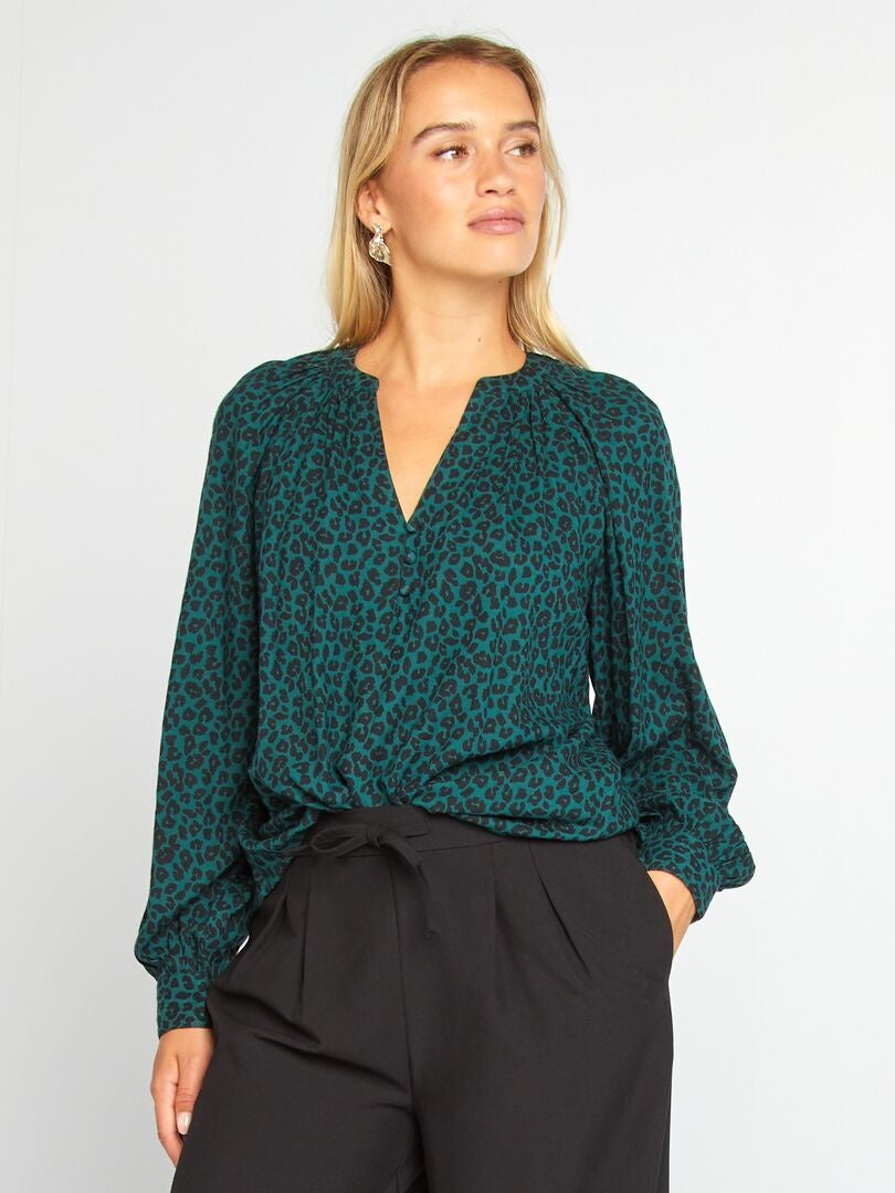 Blusa vaporosa con estampado VERDE - Kiabi