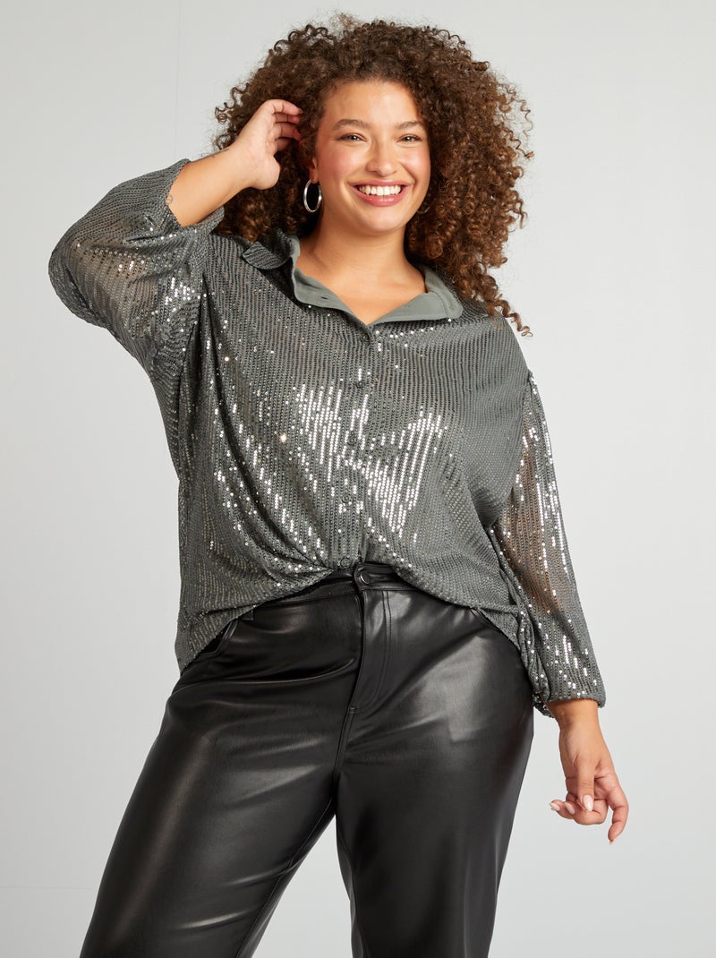 Blusa vaporosa con lentejuelas GRIS - Kiabi