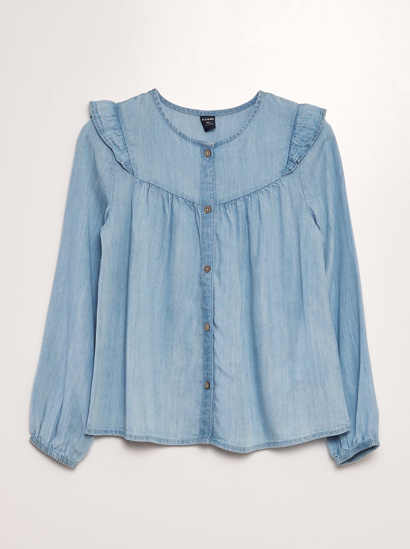 Blusa vaporosa con volantes AZUL - Kiabi