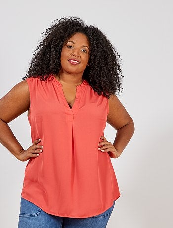 Tallas grandes mujer - Blusa vaporosa con volantes en el cuello - Kiabi