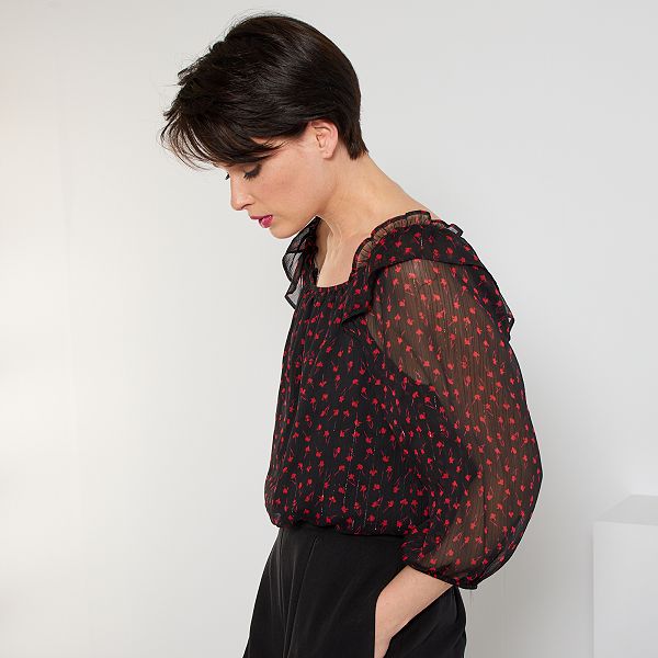 Blusa vaporosa de flores con volantes Mujer talla 34 a 48 - BEIGE - Kiabi -  15,00€